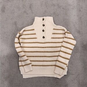 Madewell Cream and Tan Striped Turtleneck Sweater